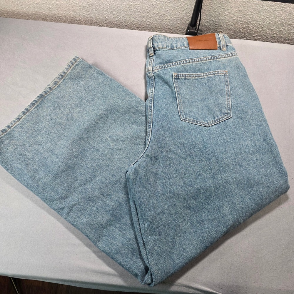 Cider Denim Light Wash Wide Leg Cargo Jeans High Waisted XL Streetwear Baggy